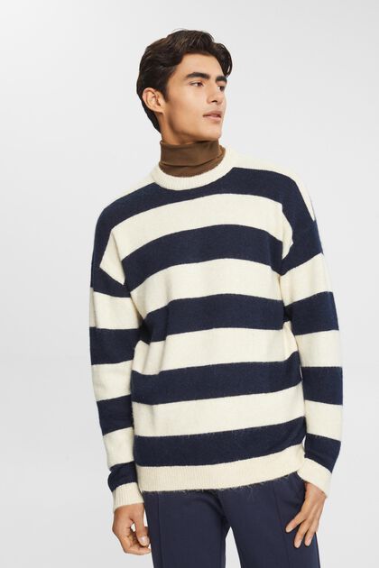 Pletený pulovr s proužky, KHAKI BEIGE, overview