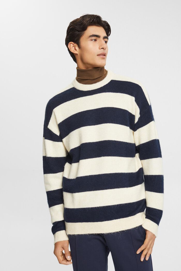 Pletený pulovr s proužky, KHAKI BEIGE, detail image number 0