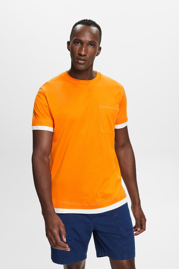 Tričko s kulatým výstřihem ke krku, s vrstveným vzhledem, 100% bavlna, BRIGHT ORANGE, detail image number 0