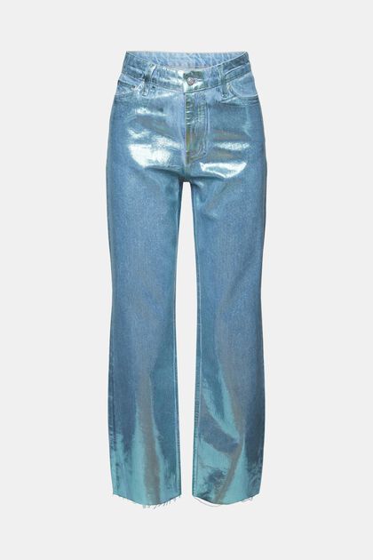Rovné retro džíny, vysoký pas, metalický povrch