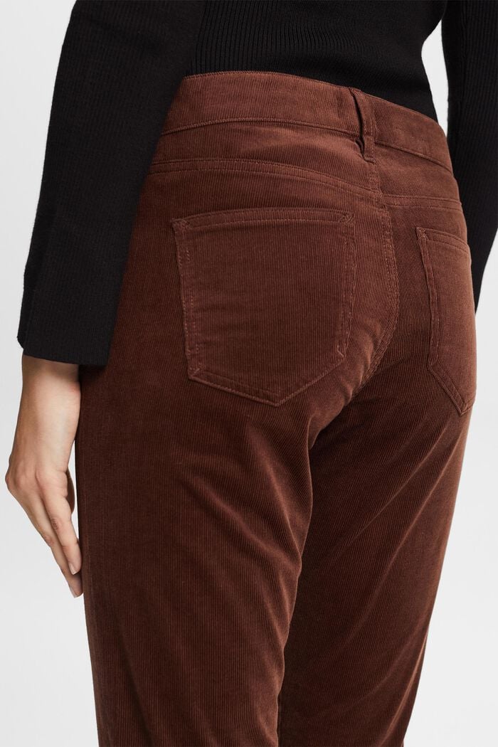 Úzké manšestrové kalhoty se středně vysokým pasem, BROWN, detail image number 2