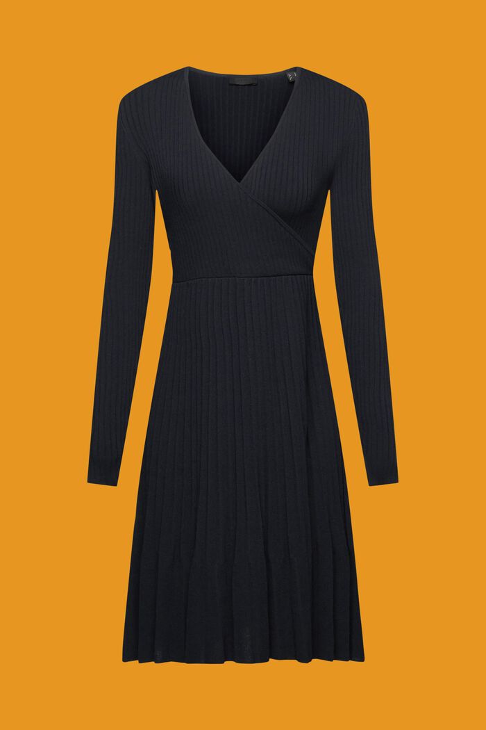 Plisované zavinovací šaty s dlouhým rukávem, BLACK, detail image number 6