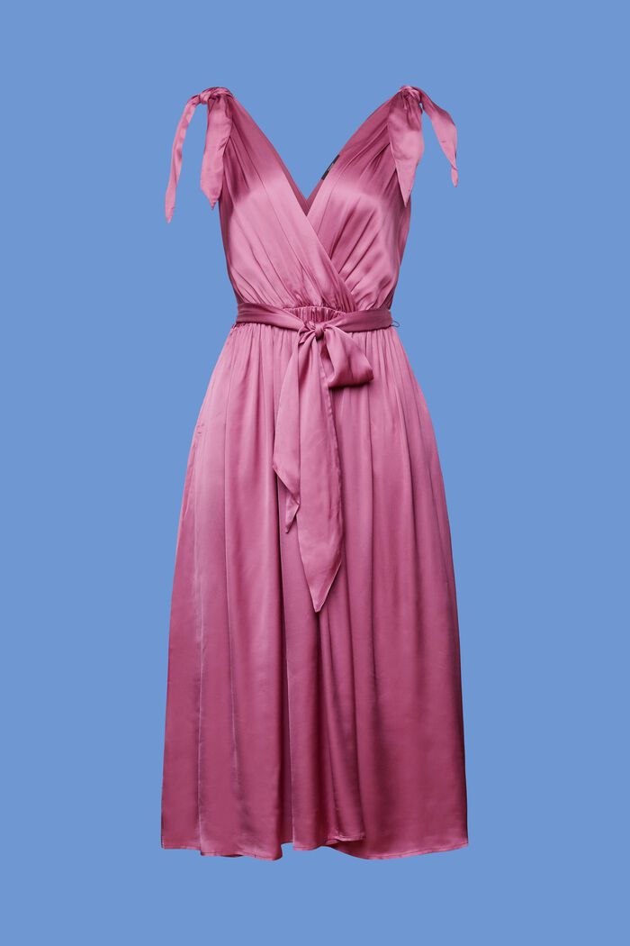 Saténové šaty s páskem a zavazováním na ramenou, VIOLET, detail image number 5
