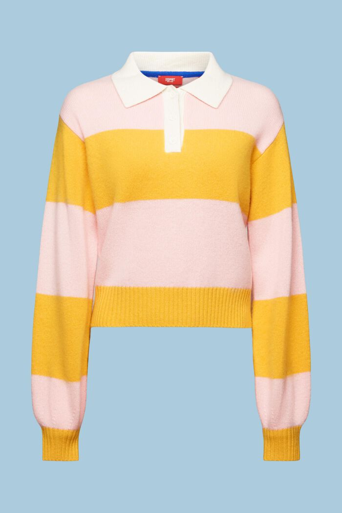 Kašmírový pulovr s polokošilovým výstřihem, pruhy, YELLOW, detail image number 5