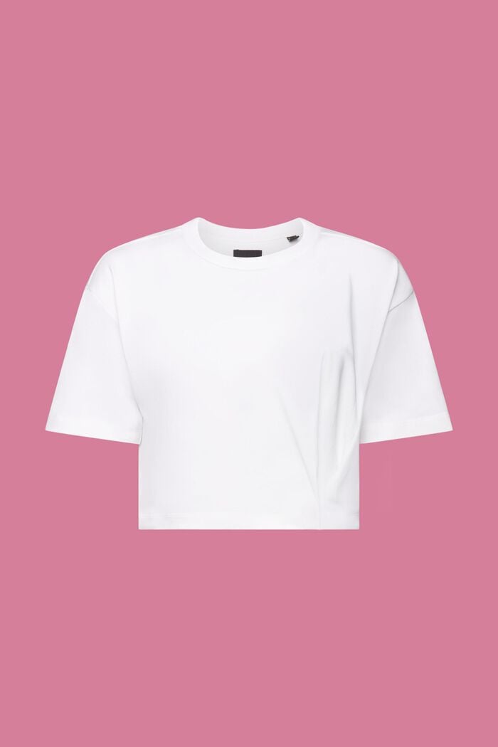 Zkrácené tričko s kulatým výstřihem, z žerzeje, WHITE, detail image number 6