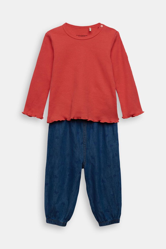 Souprava: horní díl a kalhoty, bio bavlna, CORAL RED, detail image number 0