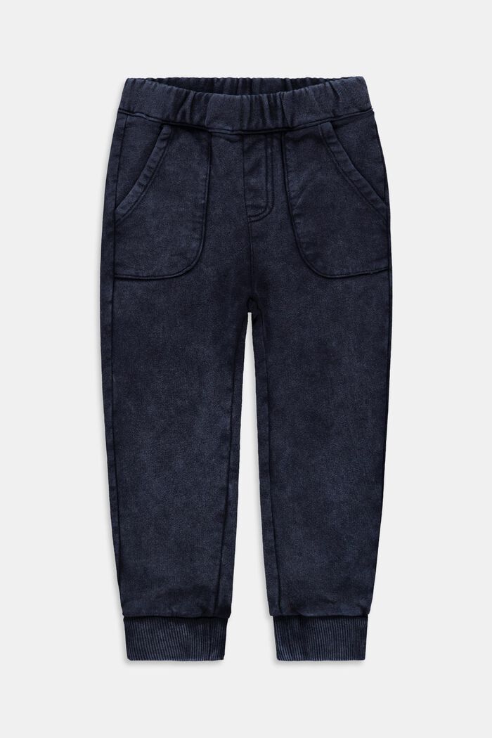 Joggingové kalhoty se sepraným vzhledem, 100% bavlna, BLUE DARK WASHED, overview