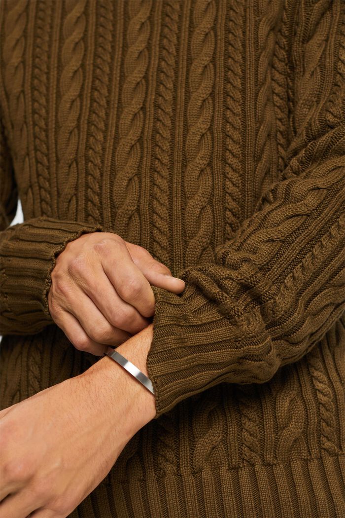 Bavlněný pulovr z copánkové pleteniny, DARK KHAKI, detail image number 2