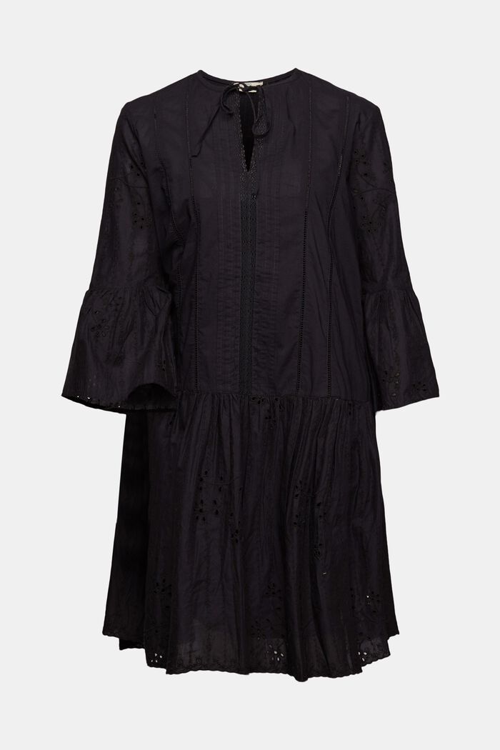 Šaty s dírkovanou krajkou a výšivkou, BLACK, overview