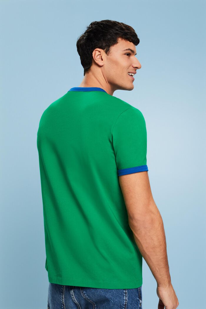 Bavlněné tričko s výstřihem ke krku a s logem, GREEN, detail image number 2