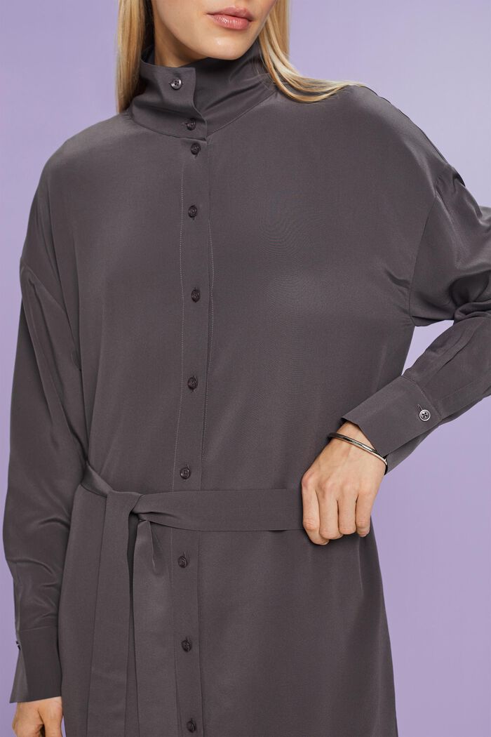Hedvábné midi košilové šaty, DARK GREY, detail image number 3