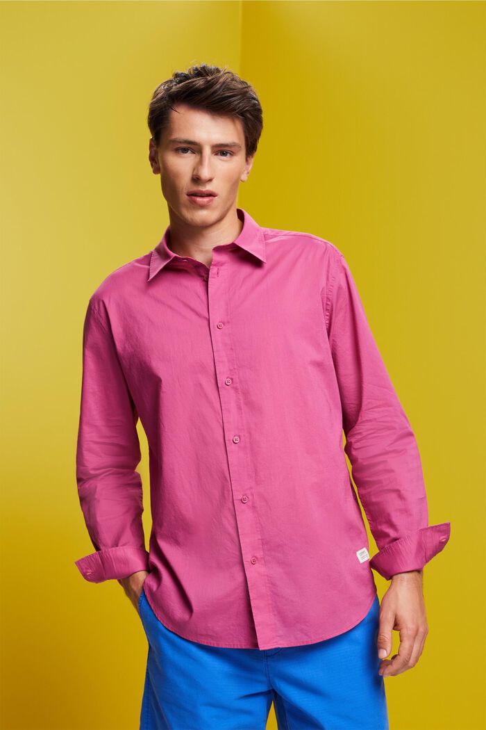 Jednobarevná košile, dlouhý rukáv, 100% bavlna, DARK PINK, detail image number 0
