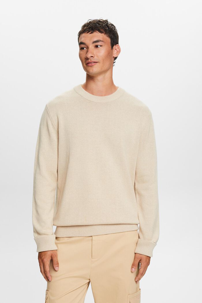 Bavlněný pulovr s kulatým výstřihem, SAND, detail image number 1