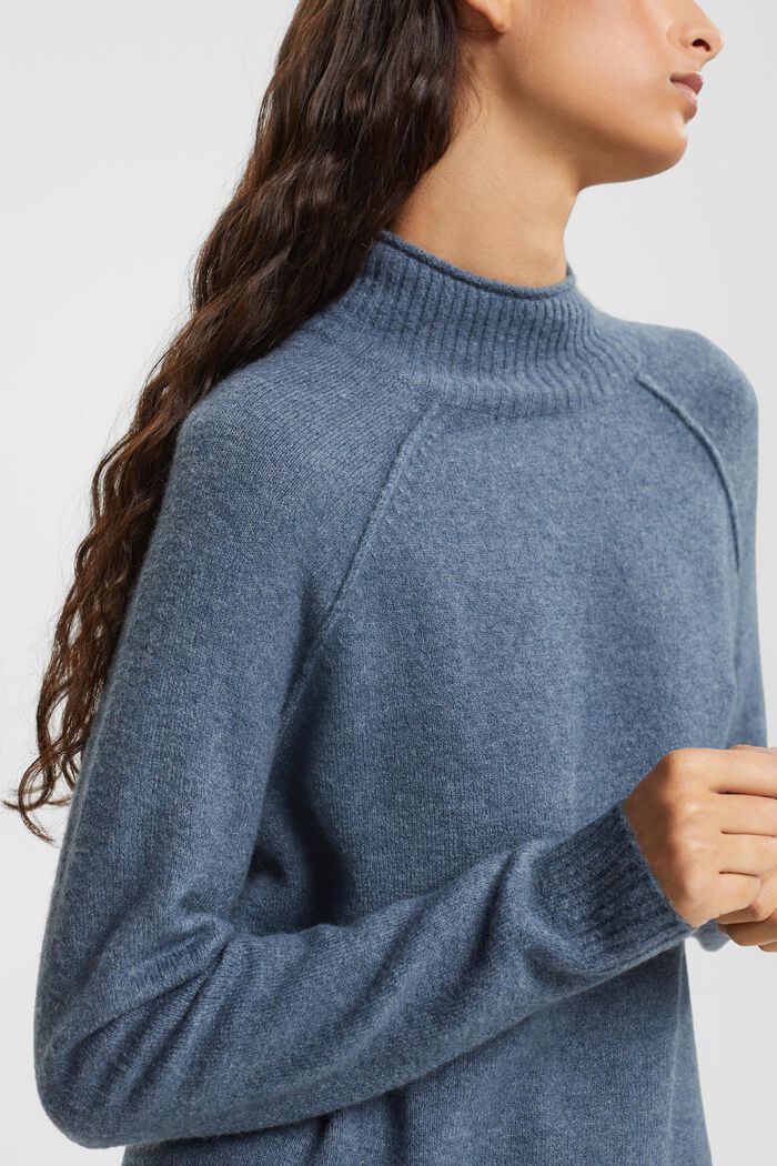 Pletený pulovr, směs s vlnou, krátký rolákový límec, GREY BLUE, detail image number 2