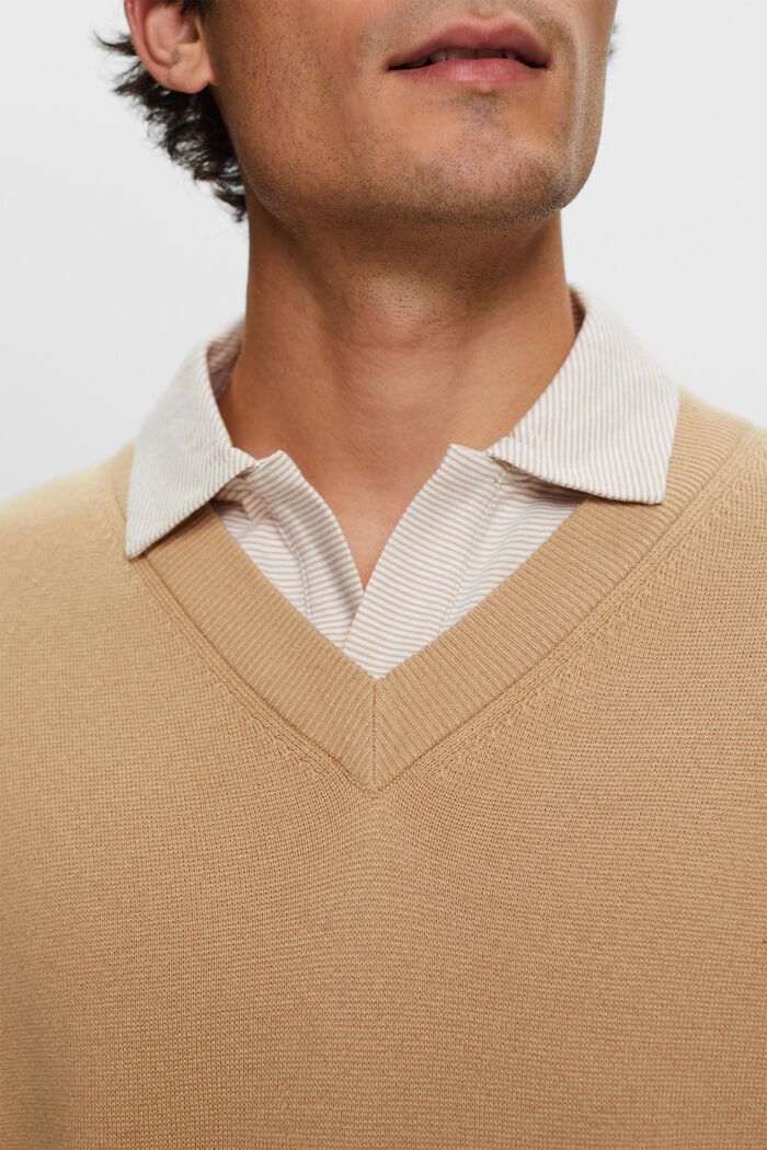 Basic pulovr se špičatým výstřihem, směs s vlnou, SAND, detail image number 2
