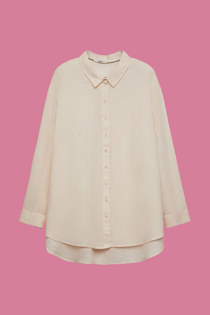 CURVY košilová halenka ze směsi lnu s bavlnou, PASTEL PINK, detail image number 0