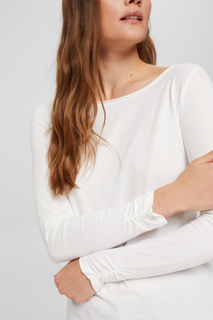 Tričko s dlouhým rukávem a nařasením, bio bavlna, OFF WHITE, detail image number 2