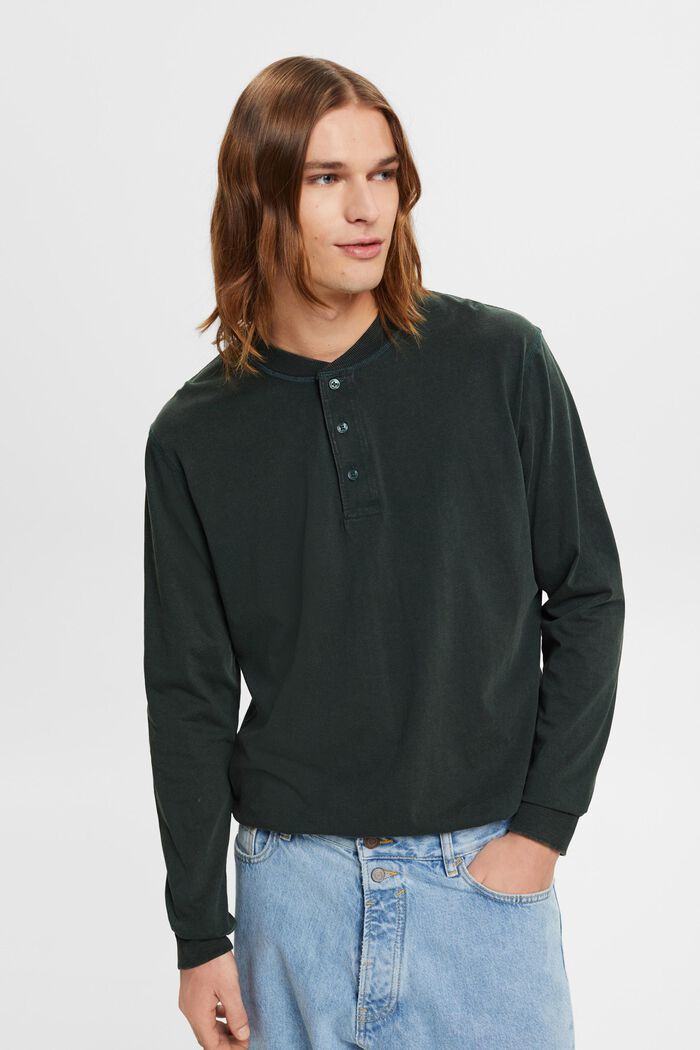Tričko s dlouhým rukávem a knoflíky, DARK TEAL GREEN, detail image number 0
