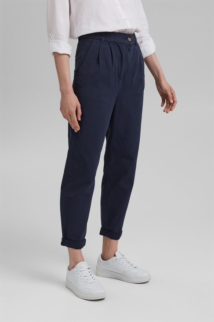 Kalhoty chino kalhoty s vysokým pasem, 100% pima bavlna, NAVY, detail image number 0