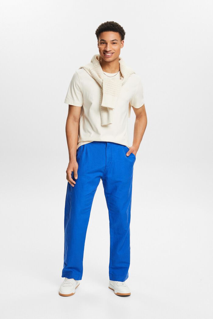 Rovné kalhoty ze směsi lnu a bavlny, BRIGHT BLUE, detail image number 5