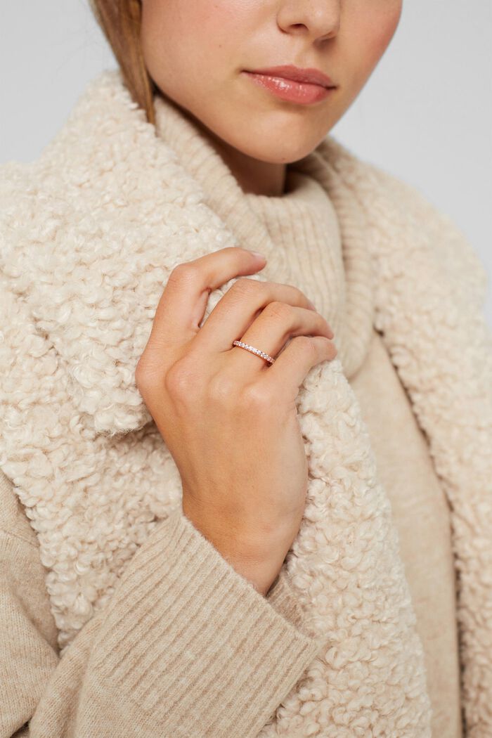Stříbrný prsten se zirkony, barva růžového zlata, ROSEGOLD, detail image number 2