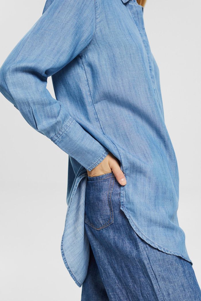 Z materiálu TENCEL™: oversized halenka džínového vzhledu, BLUE MEDIUM WASHED, detail image number 4