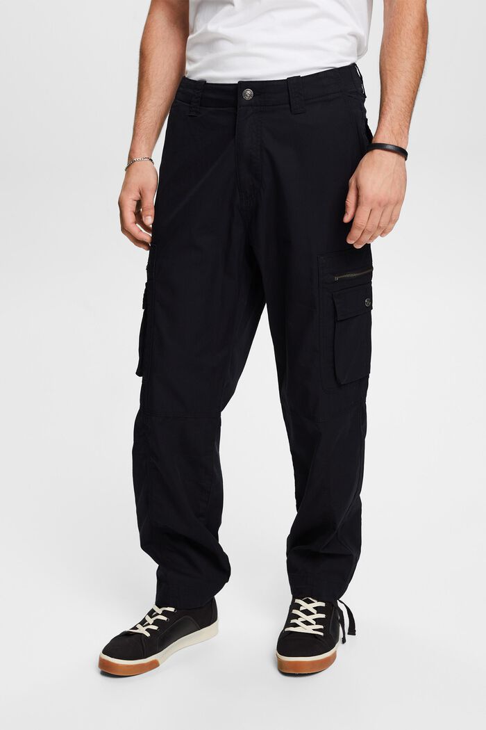 Keprové cargo kalhoty s rovnými nohavicemi, BLACK, detail image number 0