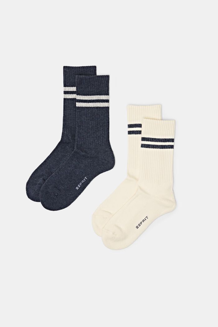 Pruhované tenisové ponožky, 2 páry v balení, NAVY/WHITE, detail image number 0
