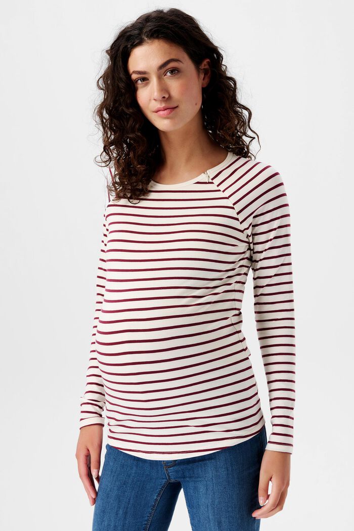 Pruhované tričko, dlouhý rukáv a úprava pro kojení, PLUM RED, detail image number 0