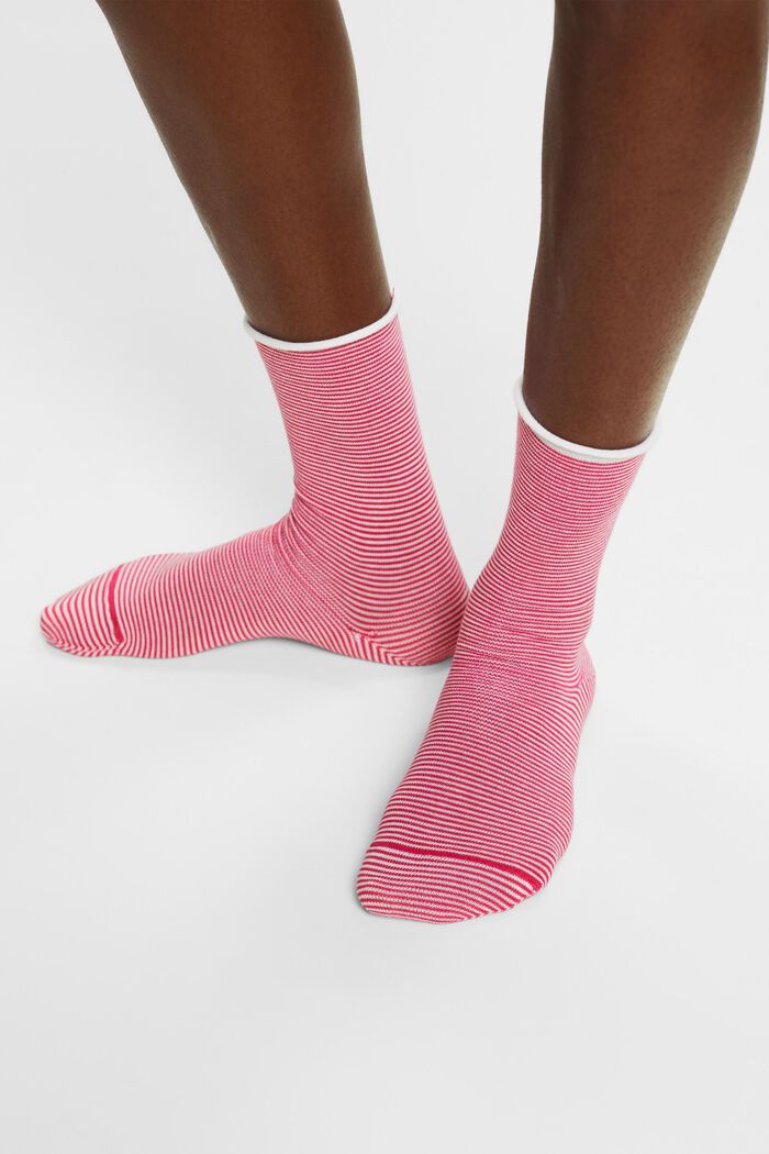 Pruhované ponožky se srolovaným lemem, bio bavlna, RED/ROSE, detail image number 1