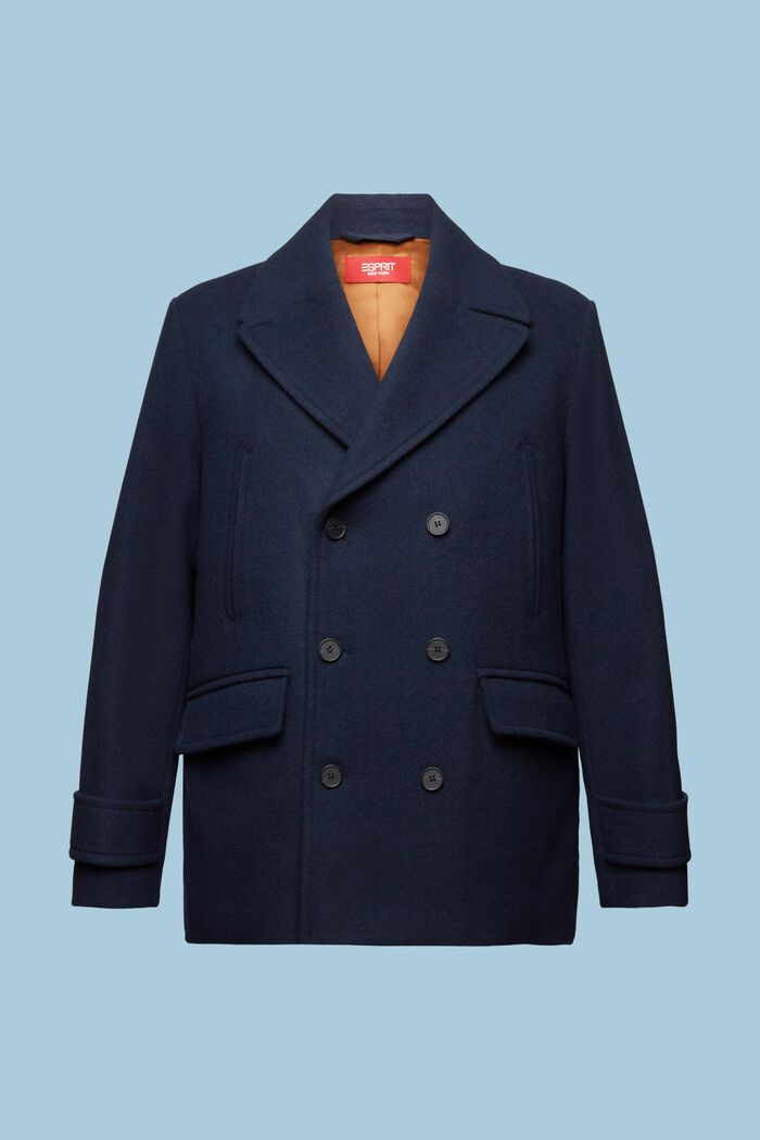 Dvouřadý kratší kabát z vlněné směsi, NAVY, detail image number 7