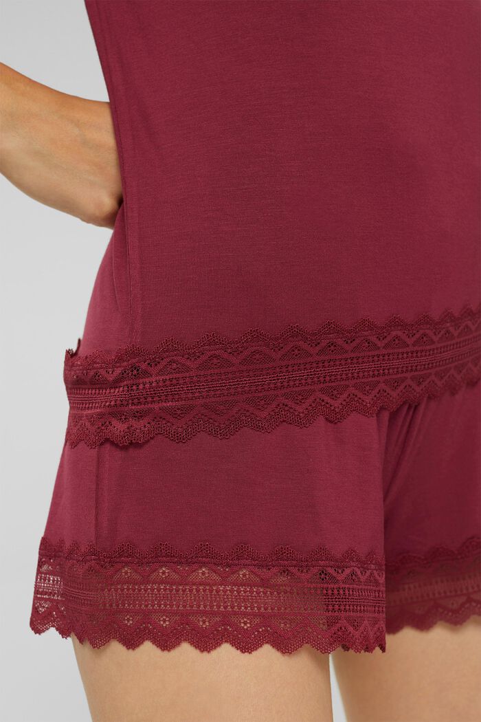 Krátké žerzejové pyžamo z materiálu LENZING™ ECOVERO™, DARK RED, detail image number 3