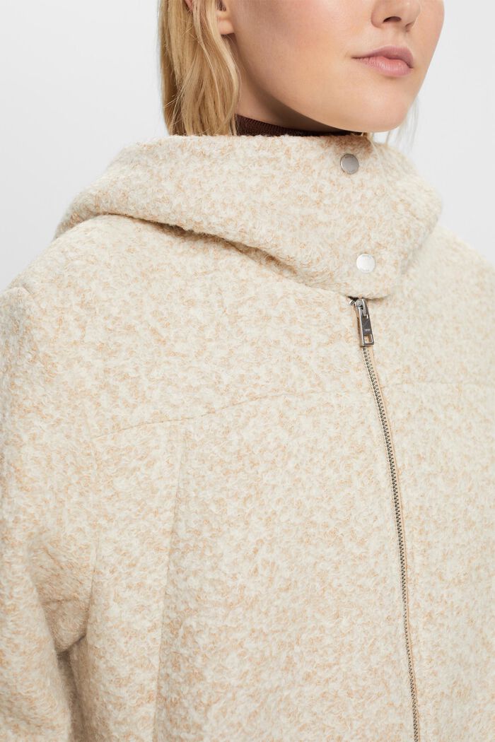 Kabát z vlněné směsi, s kapucí, s vlnitým vzhledem, SAND, detail image number 1