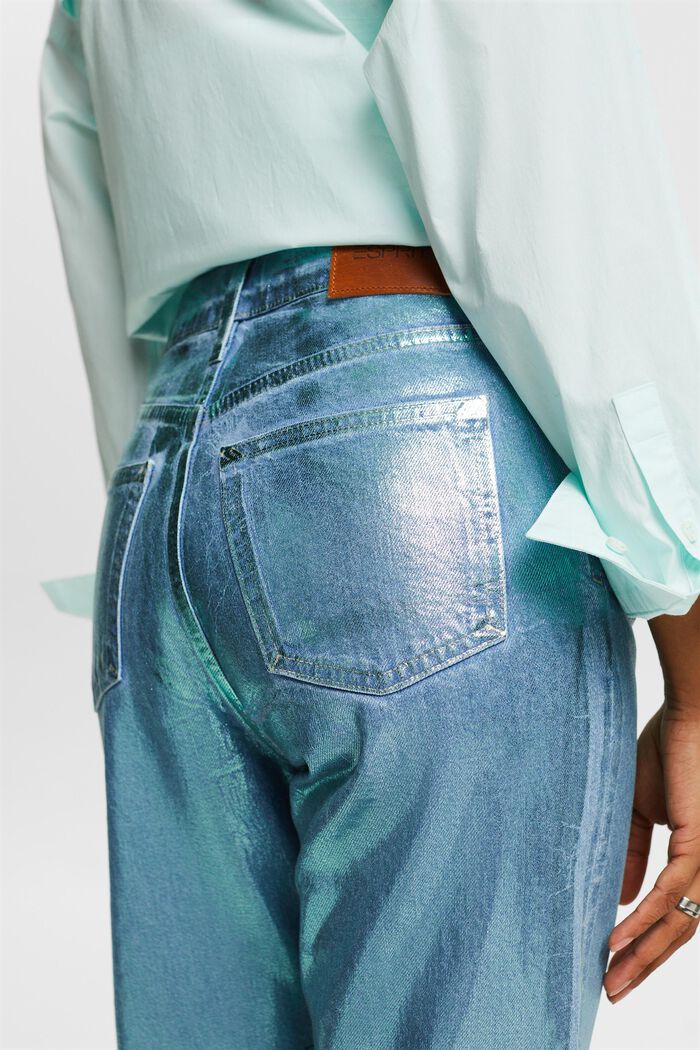 Rovné retro džíny, vysoký pas, metalický povrch, DENIM/PISTACHIO GREEN, detail image number 3