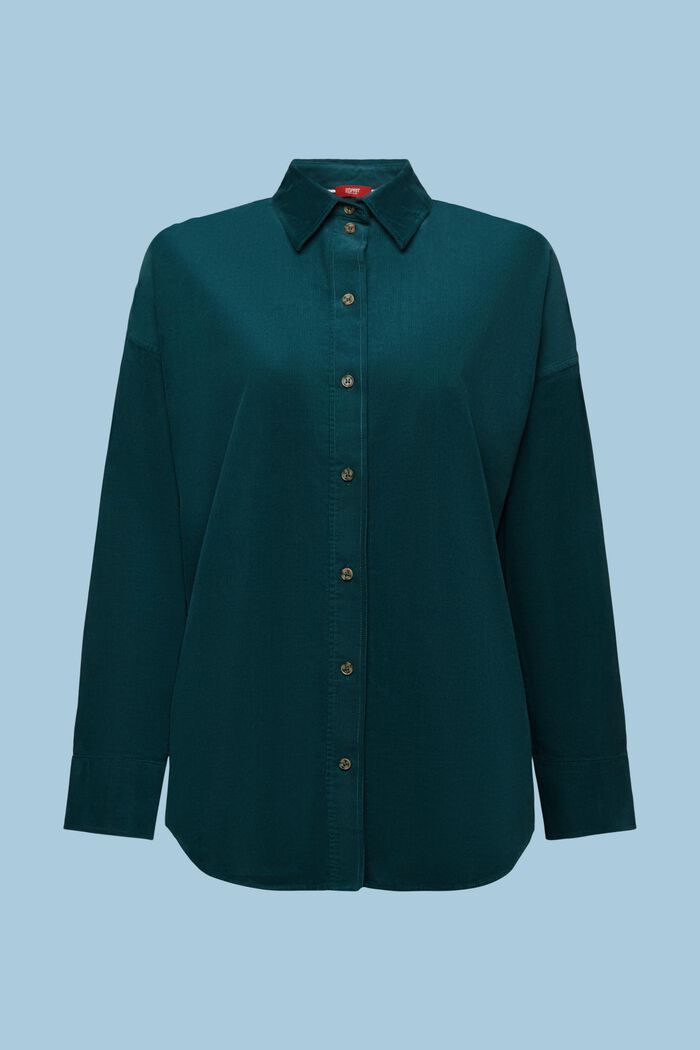 Oversize košilová halenka z manšestru, EMERALD GREEN, detail image number 6