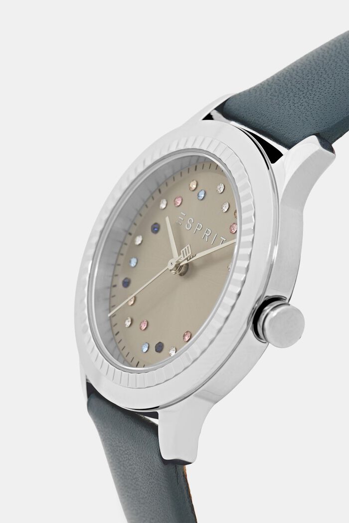 Náramkové hodinky s barevnými skleněnými kamínky po obvodu, GREY, detail image number 1