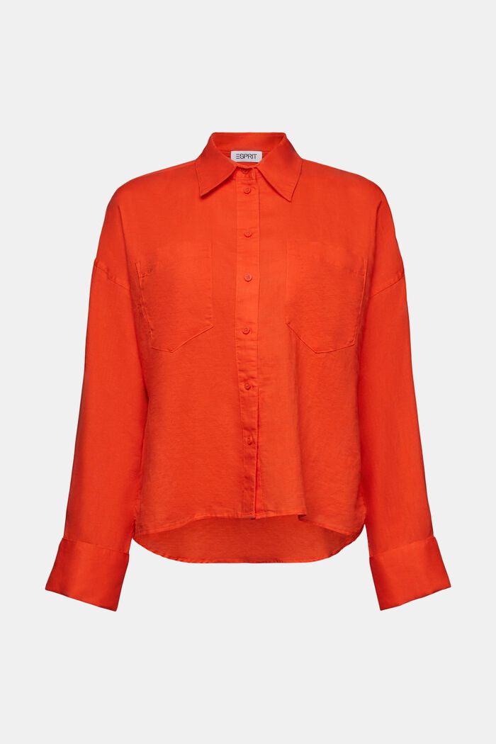 Košilová halenka ze směsi bavlny a lnu, BRIGHT ORANGE, detail image number 6