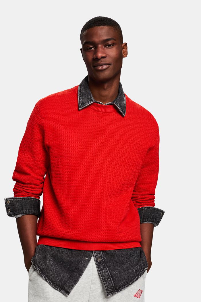 Strukturovaný pulovr s kulatým výstřihem, RED, detail image number 0