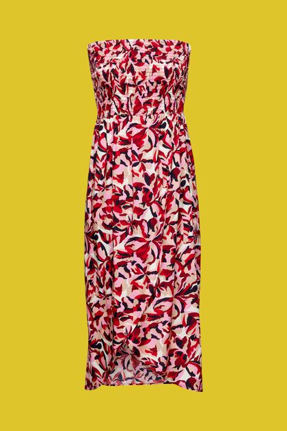 Řasené tubusové midi šaty s květovaným vzorem