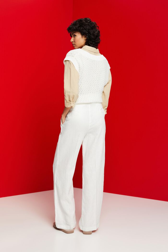 Lněné kalhoty se širokými nohavicemi, OFF WHITE, detail image number 3