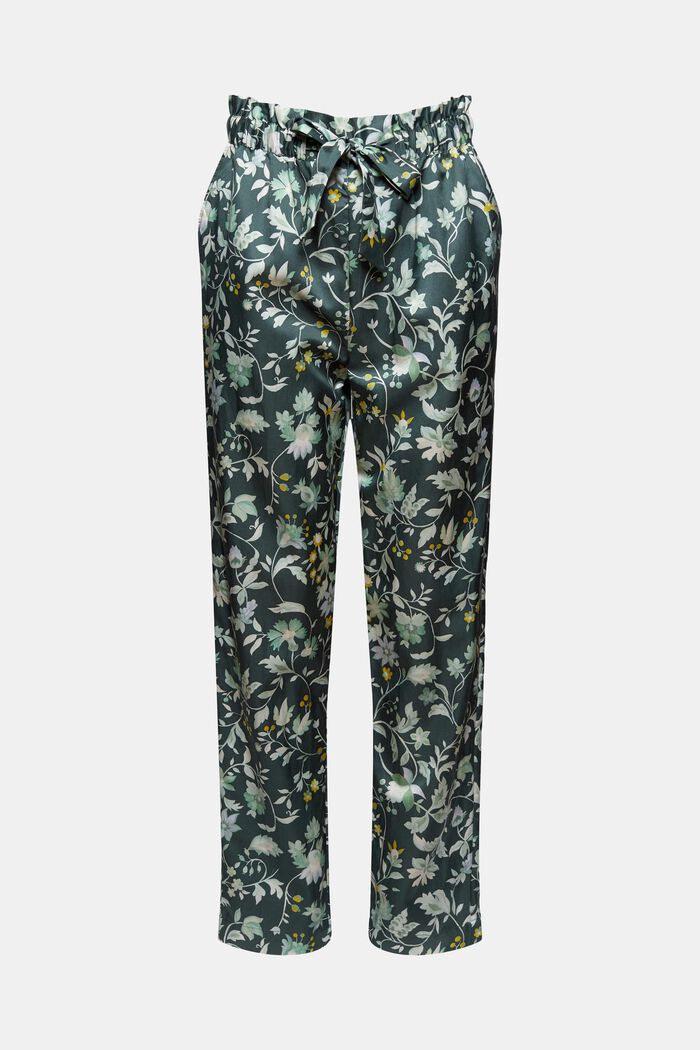 S hedvábím: pyžamové kalhoty s pasem ve stylu paperbag, DARK TEAL GREEN, detail image number 6