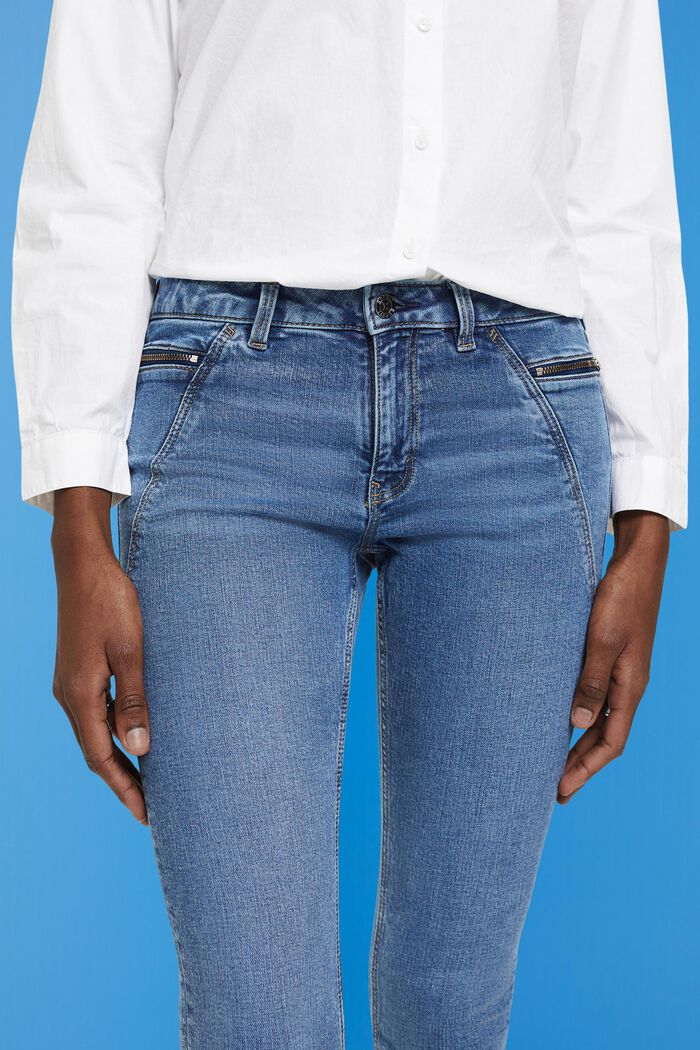 Úzké skinny džíny se středně vysokým pasem a kapsami na zip, BLUE MEDIUM WASHED, detail image number 4