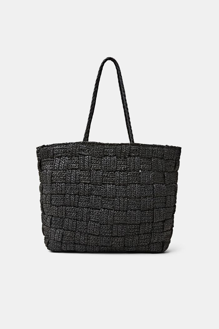Kabelka tote bag, ze tkané slámy, BLACK, detail image number 0