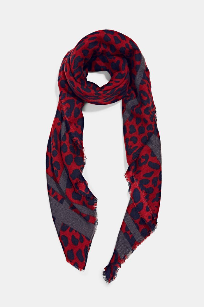 Z recyklovaného materiálu: šátek s levhartím vzorem, DARK RED, detail image number 0