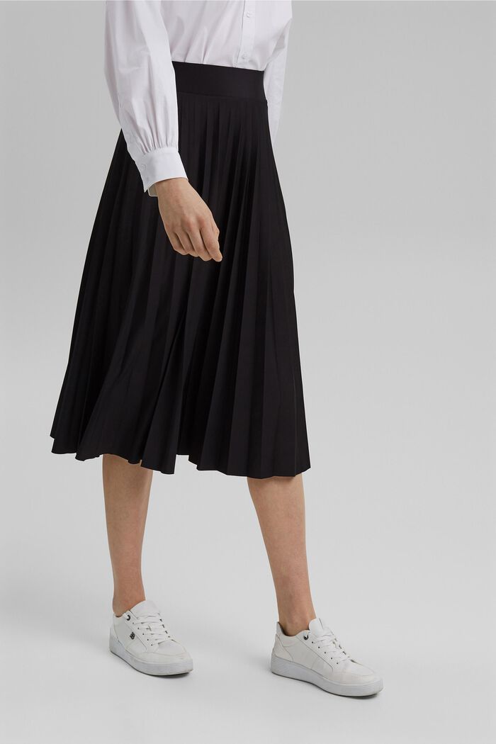 Z recyklovaného materiálu: plisovaná sukně s elastickým pasem, BLACK, detail image number 0