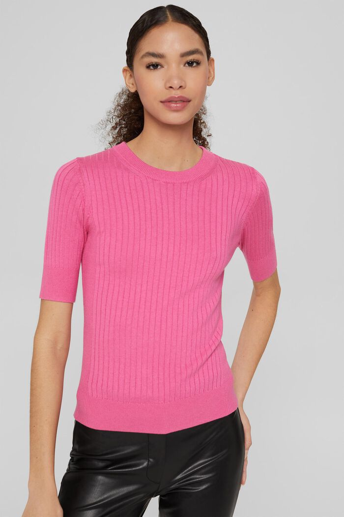 Žebrový pulovr s krátkým rukávem, bio bavlna, PINK, detail image number 1