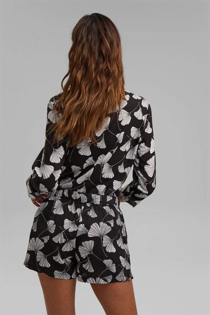 Pyžamové šortky s potiskem lístků ginkgo, LENZING™ ECOVERO™, BLACK, detail image number 3
