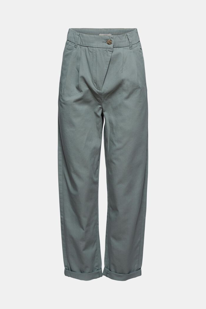 Kalhoty chino, rovné nohavice a vysoký pas, pima, DUSTY GREEN, detail image number 0