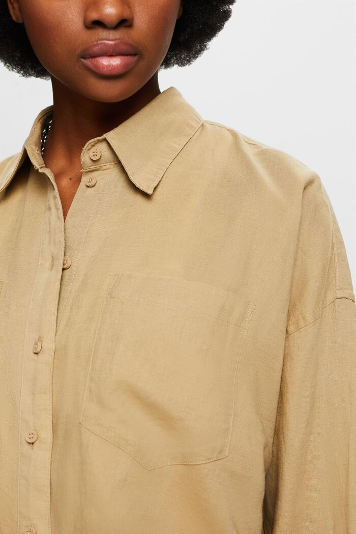 Košilová halenka ze směsi bavlny a lnu, BEIGE, detail image number 3