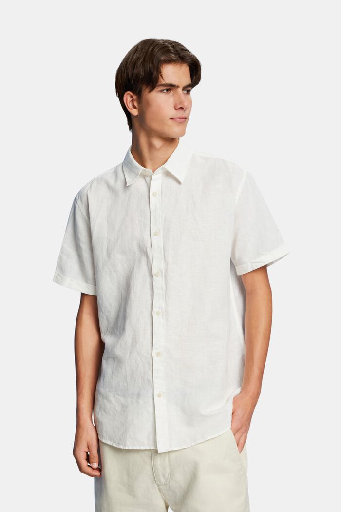 Košile, krátký rukáv, směs s bavlnou a lnem, OFF WHITE, detail image number 0